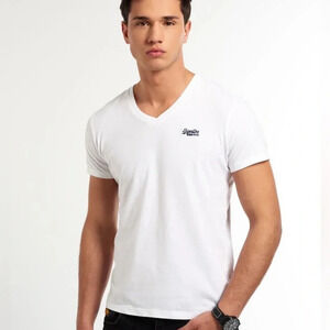 💚 Superdry Organic Cotton Vintage Embroidered Logo V-Neck T-Shirt White Sz 3XL